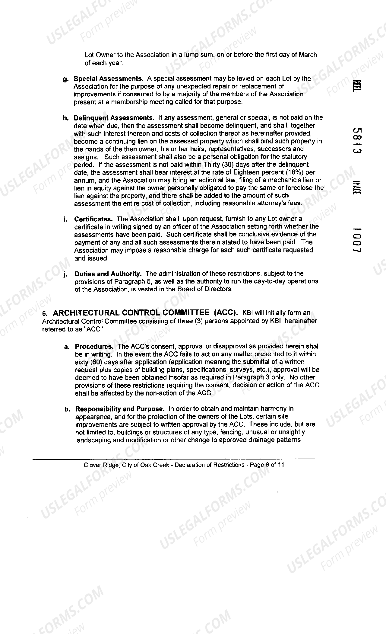 Green Bay Wisconsin Declaration Of Restrictions And Covenants US