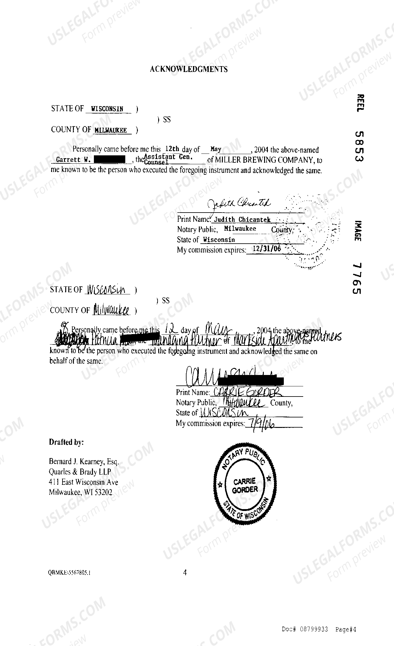 Wisconsin Declaration Of Restrictive Covenant Prohibiting Advertising