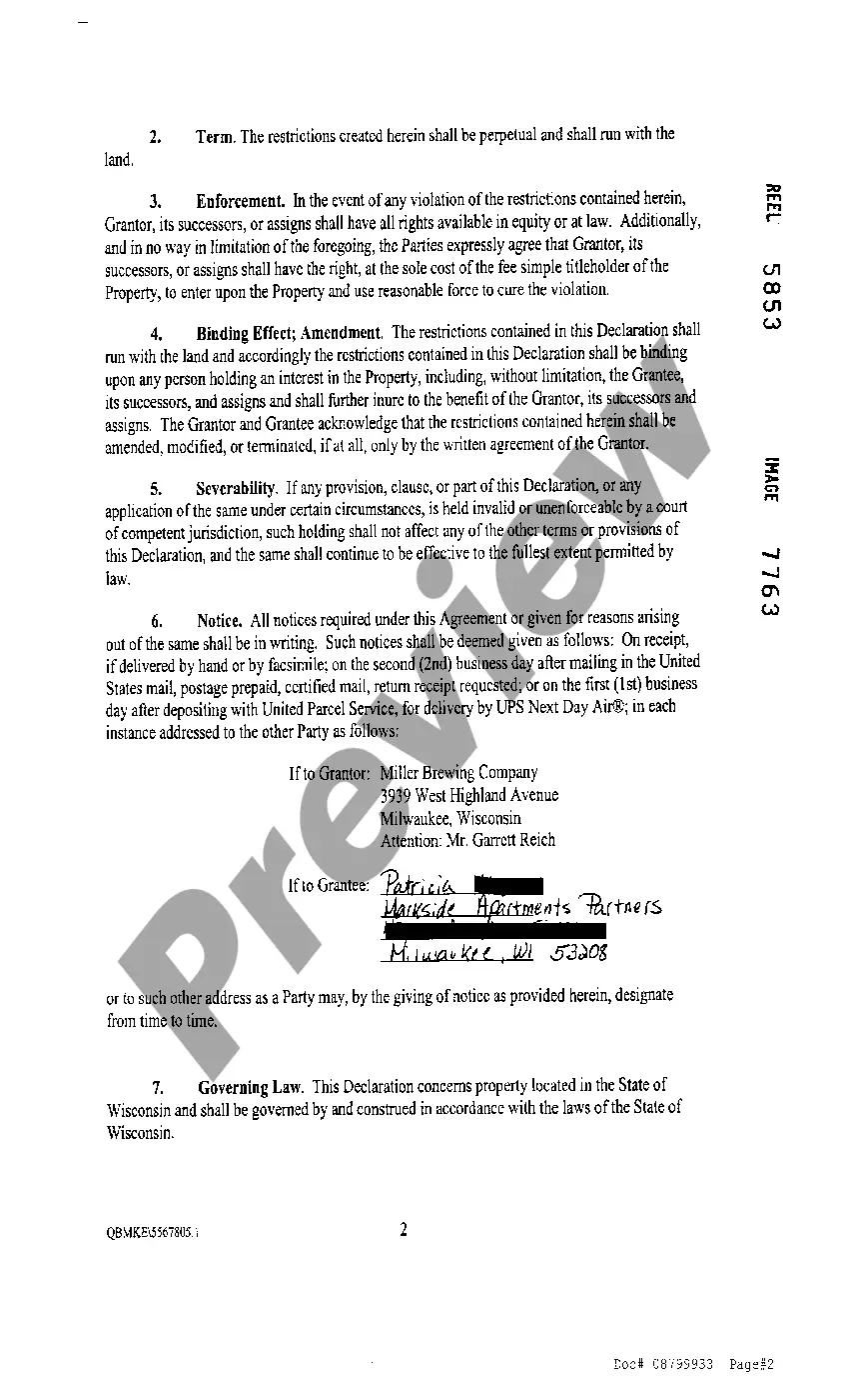 Preview Declaration Of Restrictive Covenant Prohibiting Advertising Displays