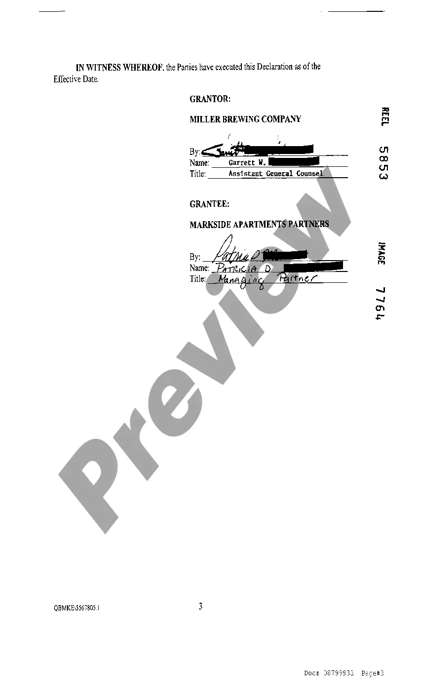 Preview Declaration Of Restrictive Covenant Prohibiting Advertising Displays