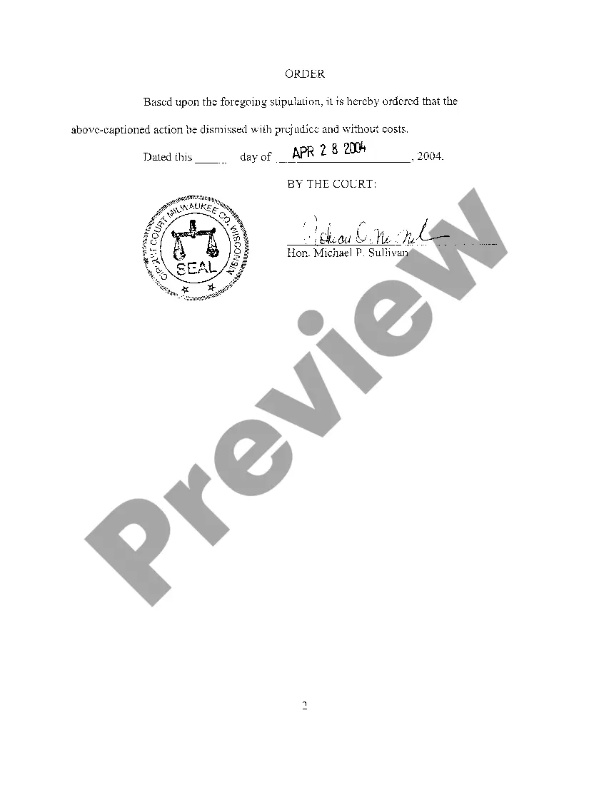 Preview A16 Stipulation And Order For Dismissal