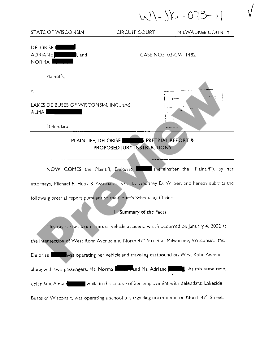 Wisconsin Plaintiff's Pretrial Report and Proposed Jury Instructions