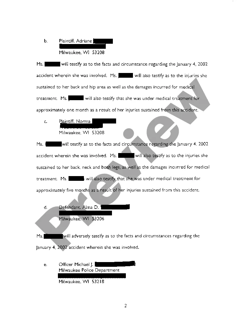 Preview A05 Plaintiffs' Witness List And Itemization Of Special Damages