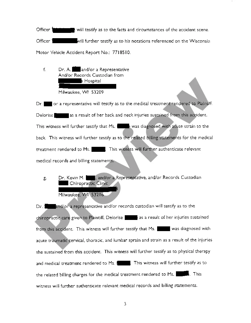 Preview A05 Plaintiffs' Witness List And Itemization Of Special Damages