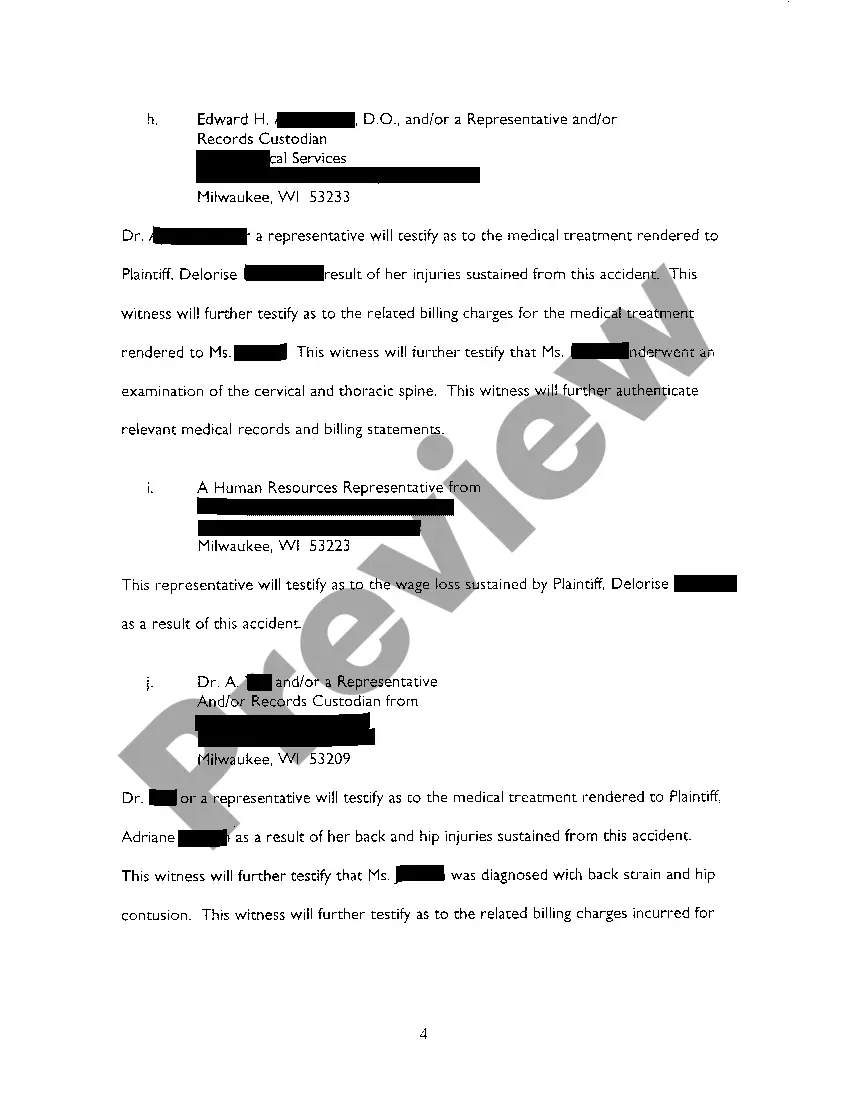 Preview A05 Plaintiffs' Witness List And Itemization Of Special Damages