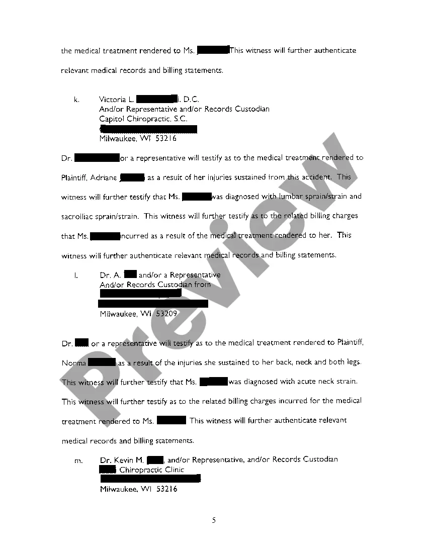 Preview A05 Plaintiffs' Witness List And Itemization Of Special Damages