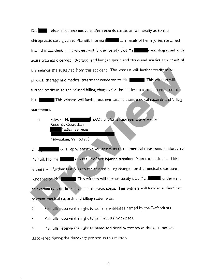 Preview A05 Plaintiffs' Witness List And Itemization Of Special Damages