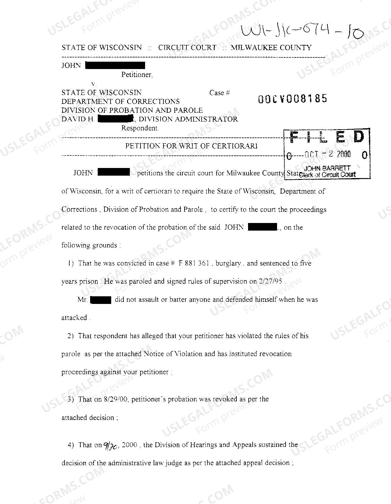 Green Bay Wisconsin Petition For Writ Of Certiorari US Legal Forms