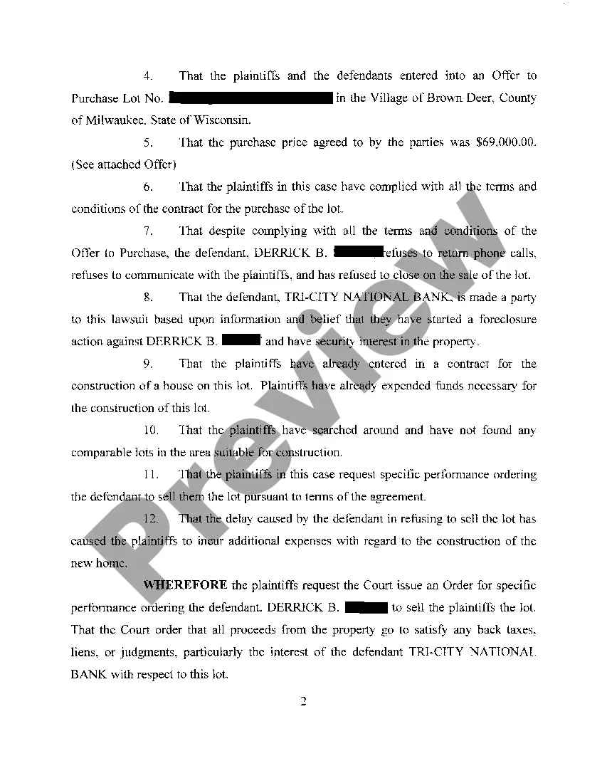 Get A01 Complaint regarding Specific Performance of Real Estate Contract Preview A01 Complaint regarding Specific Performance of Real Estate Contract