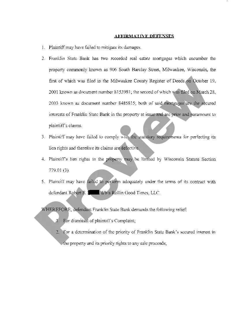 Preview A06 Answer And Affirmative Defenses Of Defendant