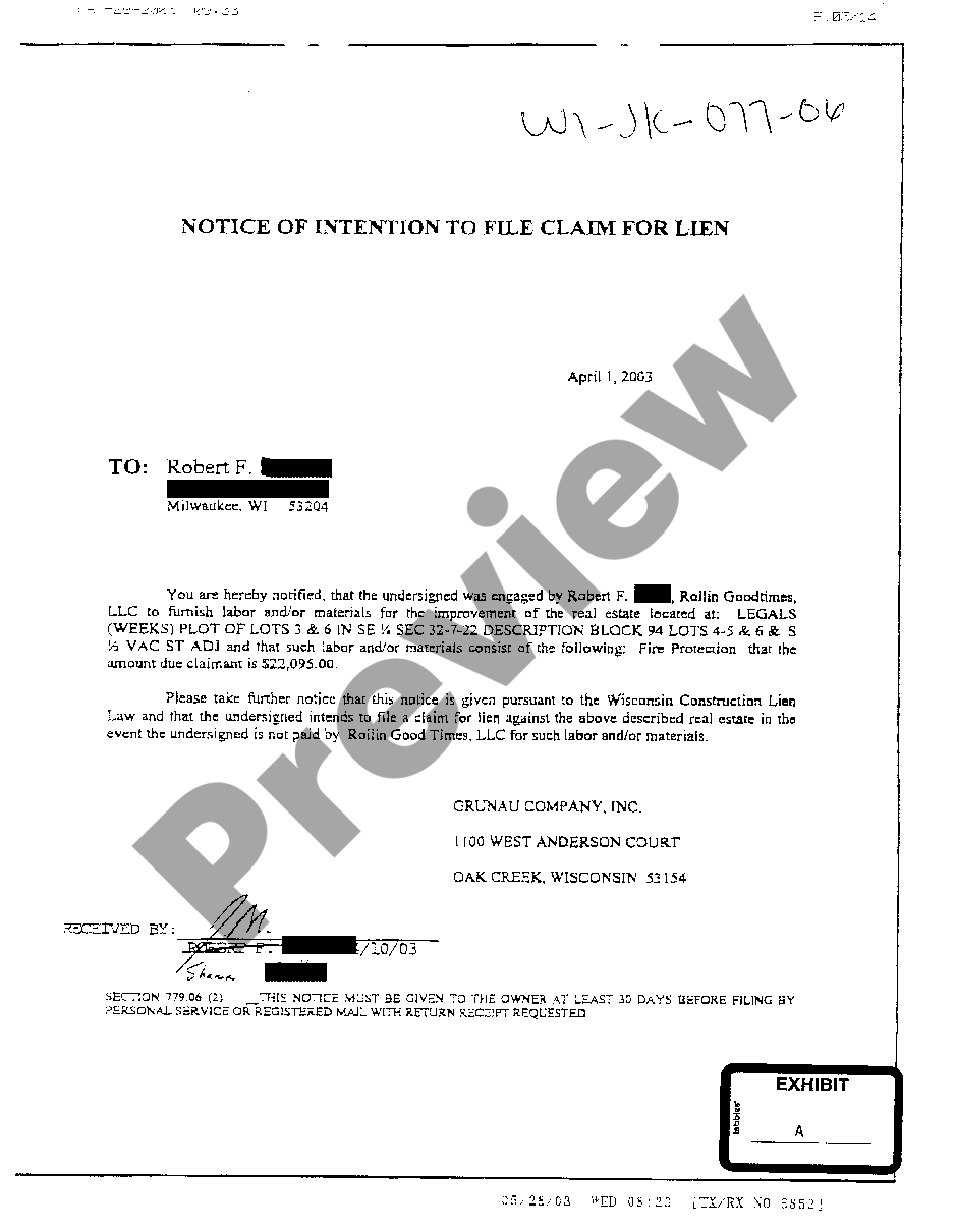 page 0 A04 Notice Of Intention To File Claim For Lien preview