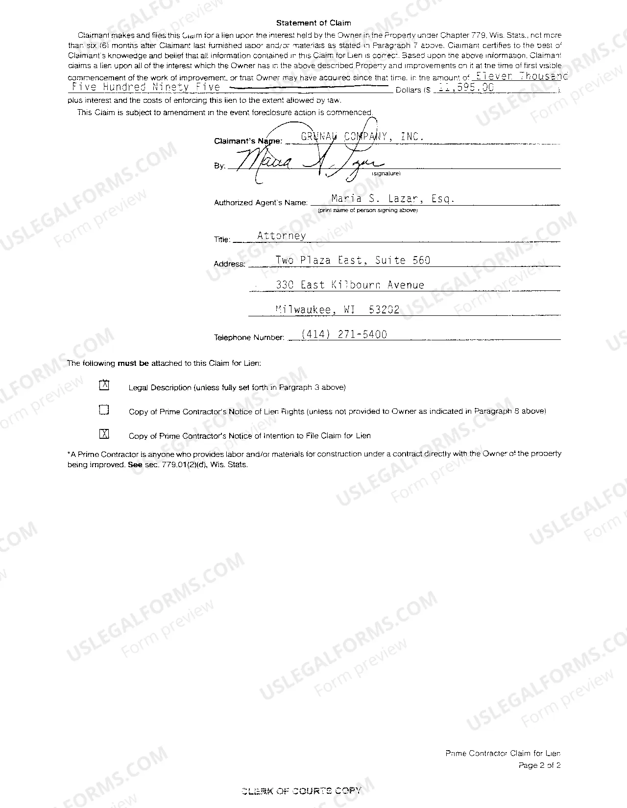 Preview A01 Prime Contractor' Claim For Lien