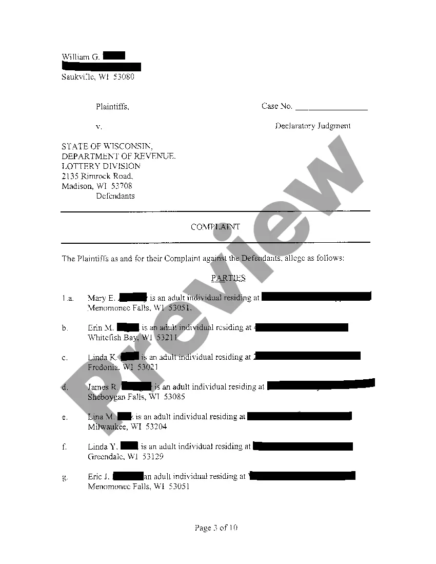 Get A01 Complaint to Have Lottery Prize Paid to Several Plaintiffs Preview A01 Complaint to Have Lottery Prize Paid to Several Plaintiffs