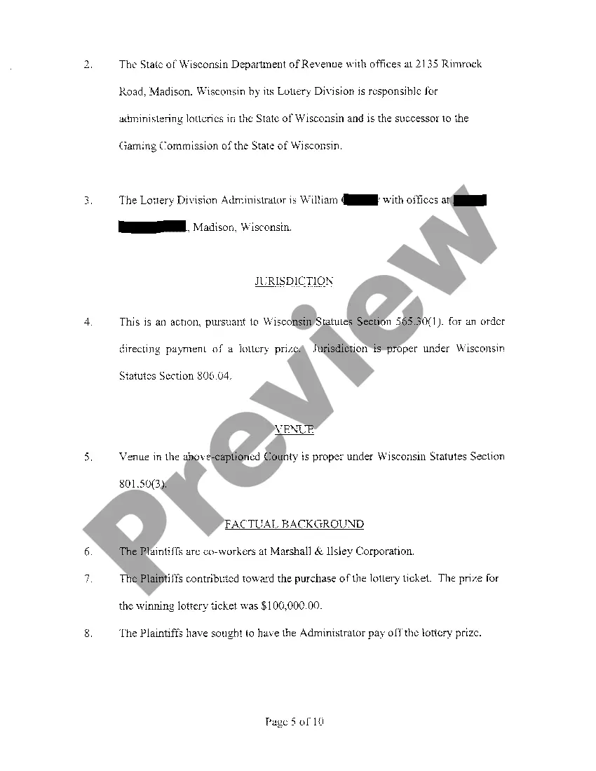 Get A01 Complaint to Have Lottery Prize Paid to Several Plaintiffs Preview A01 Complaint to Have Lottery Prize Paid to Several Plaintiffs
