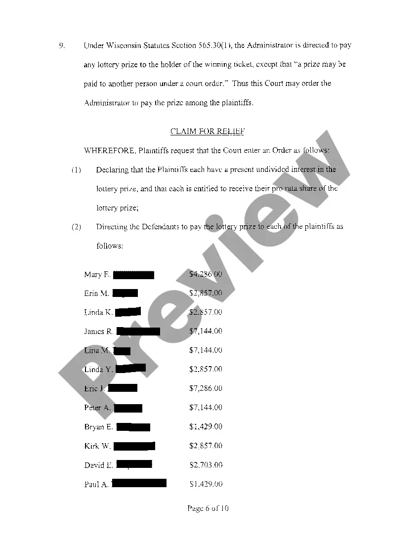Get A01 Complaint to Have Lottery Prize Paid to Several Plaintiffs Preview A01 Complaint to Have Lottery Prize Paid to Several Plaintiffs
