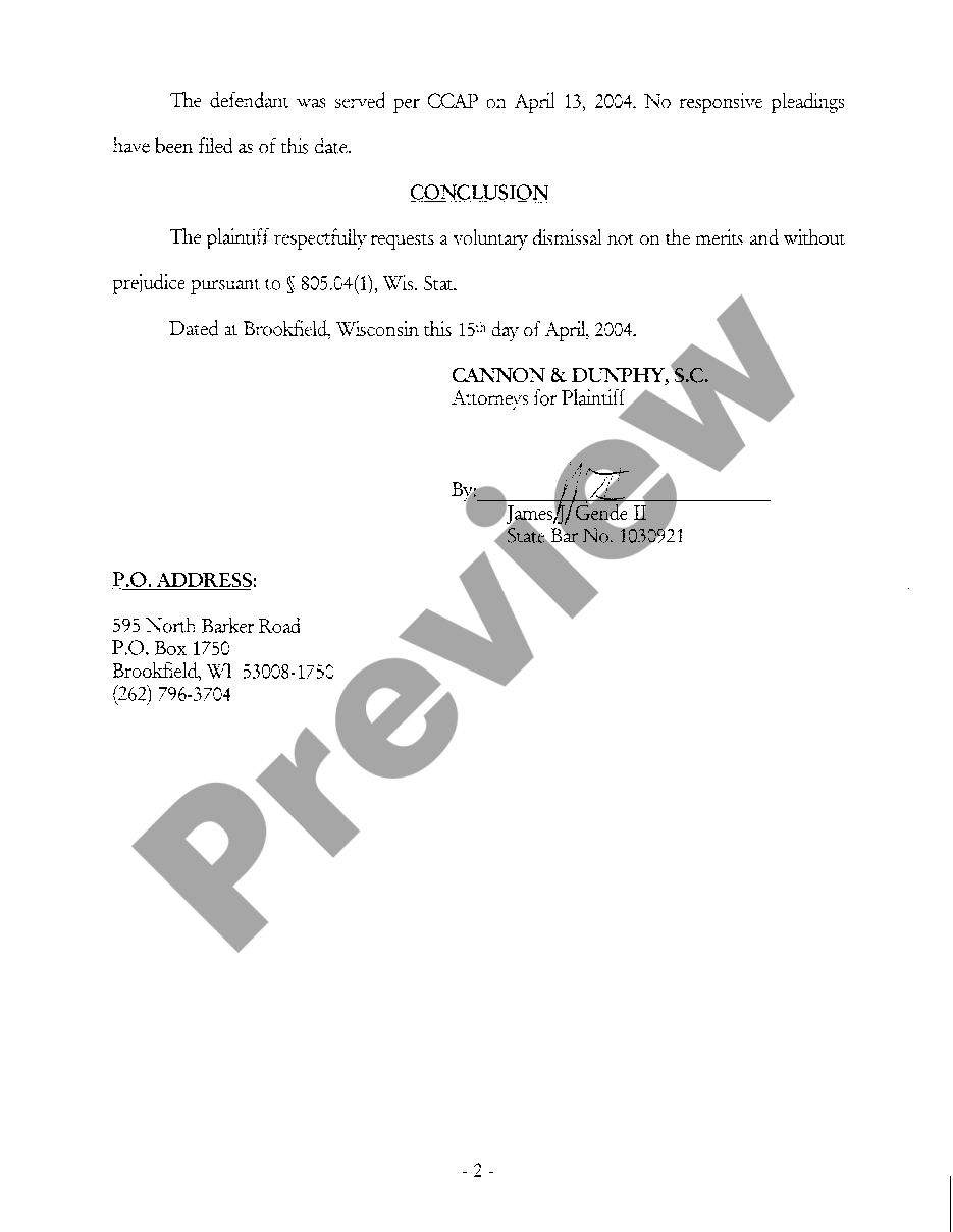 Wisconsin Notice Of Voluntary Dismissal Wisconsin Motion To Dismiss
