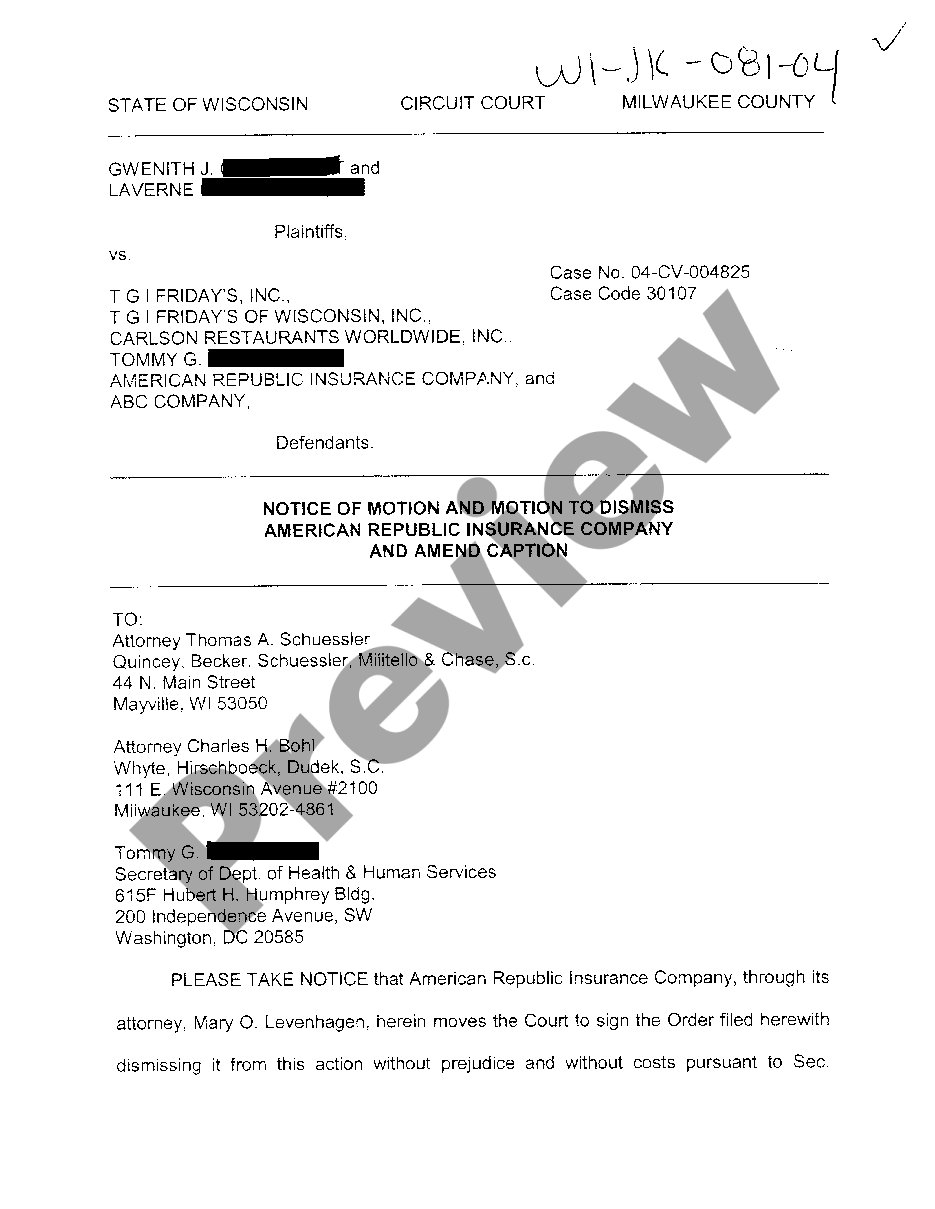 Green Bay Wisconsin Notice Of Motion And Motion To Dismiss US Legal Forms