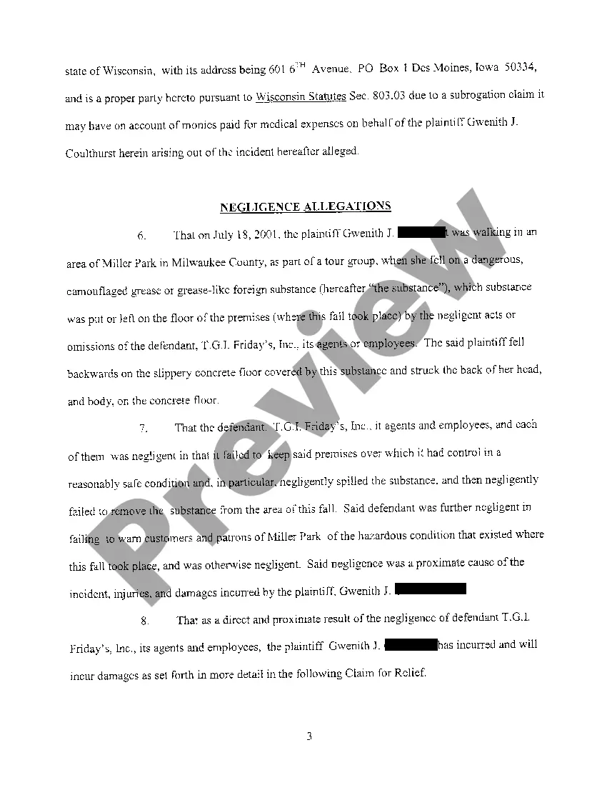 Get A10 Complaint regarding slip and fall on greasy substance at restaurant Preview A10 Complaint regarding slip and fall on greasy substance at restaurant