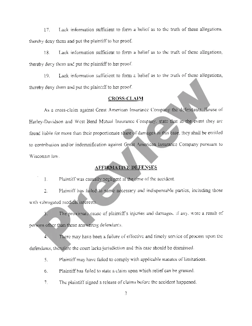 Preview A03 Answer, Crossclaim and Affirmative Defenses