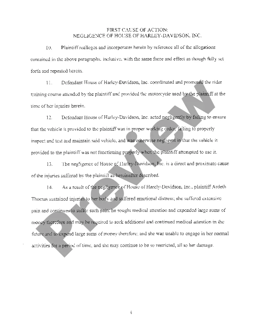 Preview A02 Complaint regarding injuries during motorcycle riders training class