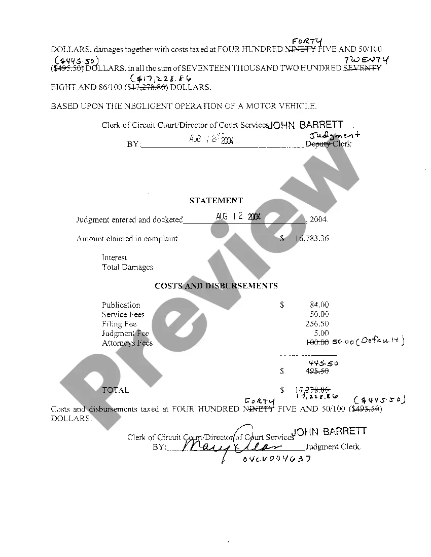 Preview A10 Money Demand Judgment On Failure To Answer