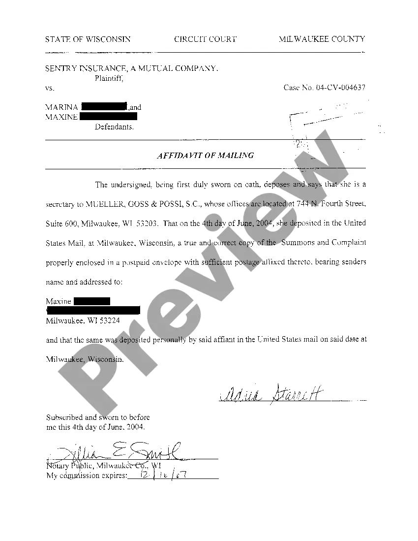Preview A05 Affidavit Of Mailing