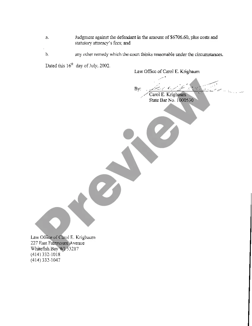 Preview A06 Complaint regarding Non payment of Attorneys Fees