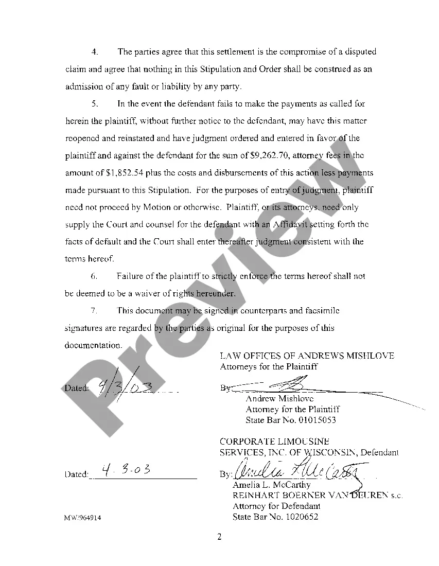 Preview A02 Stipulation And Order For Dismissal Subject To Terms