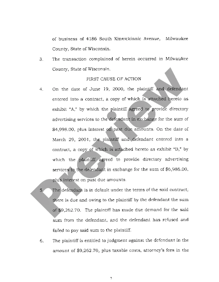 Preview A01 Complaint regarding Nonpayment for Professional Advertising Services