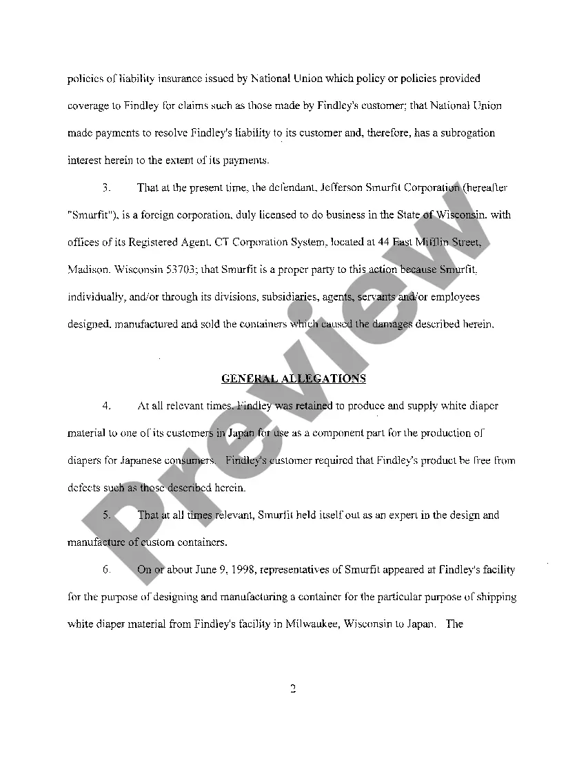 Preview A01 Complaint regarding Breach of Warranty for special transport container