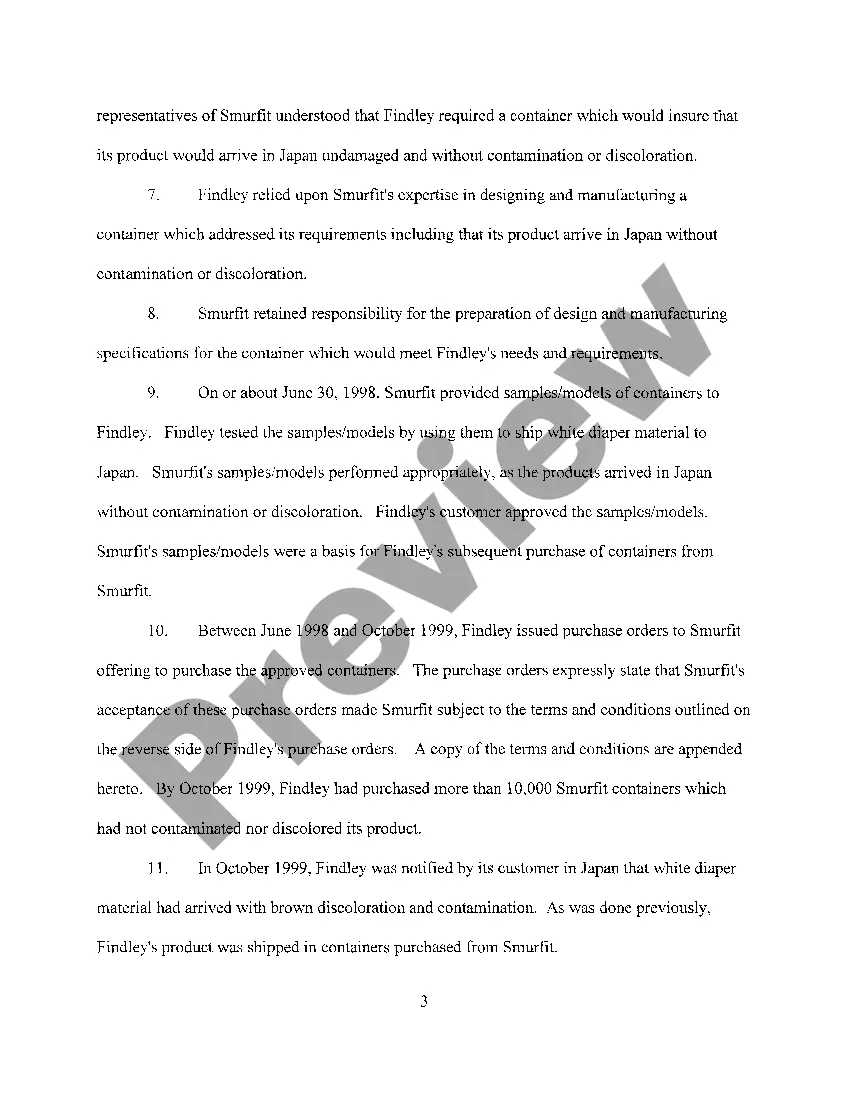 Preview A01 Complaint regarding Breach of Warranty for special transport container