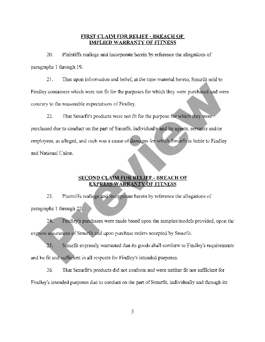 Preview A01 Complaint regarding Breach of Warranty for special transport container