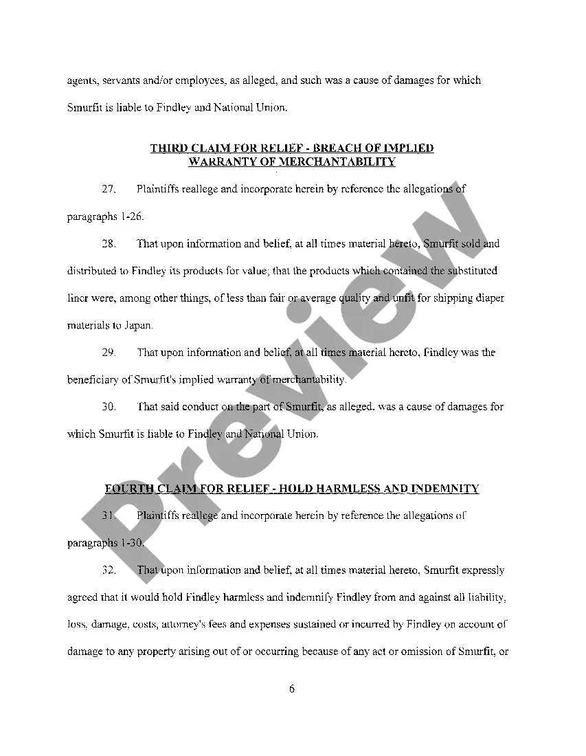 Preview A01 Complaint regarding Breach of Warranty for special transport container