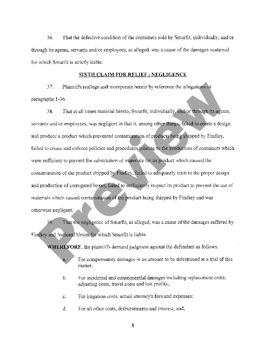 Preview A01 Complaint regarding Breach of Warranty for special transport container