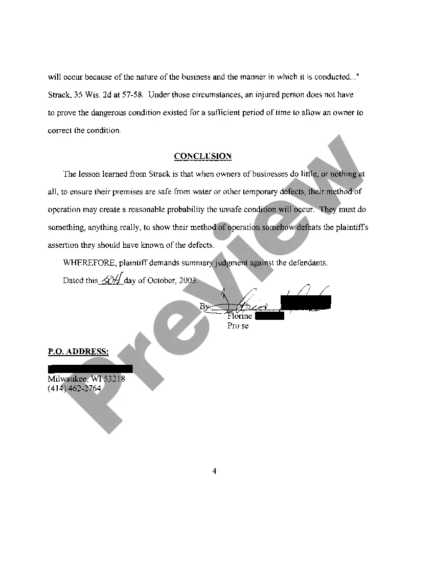 Preview A10 Plaintiff's Brief In Support Of Motion For Summary - Prima Facia Judgment