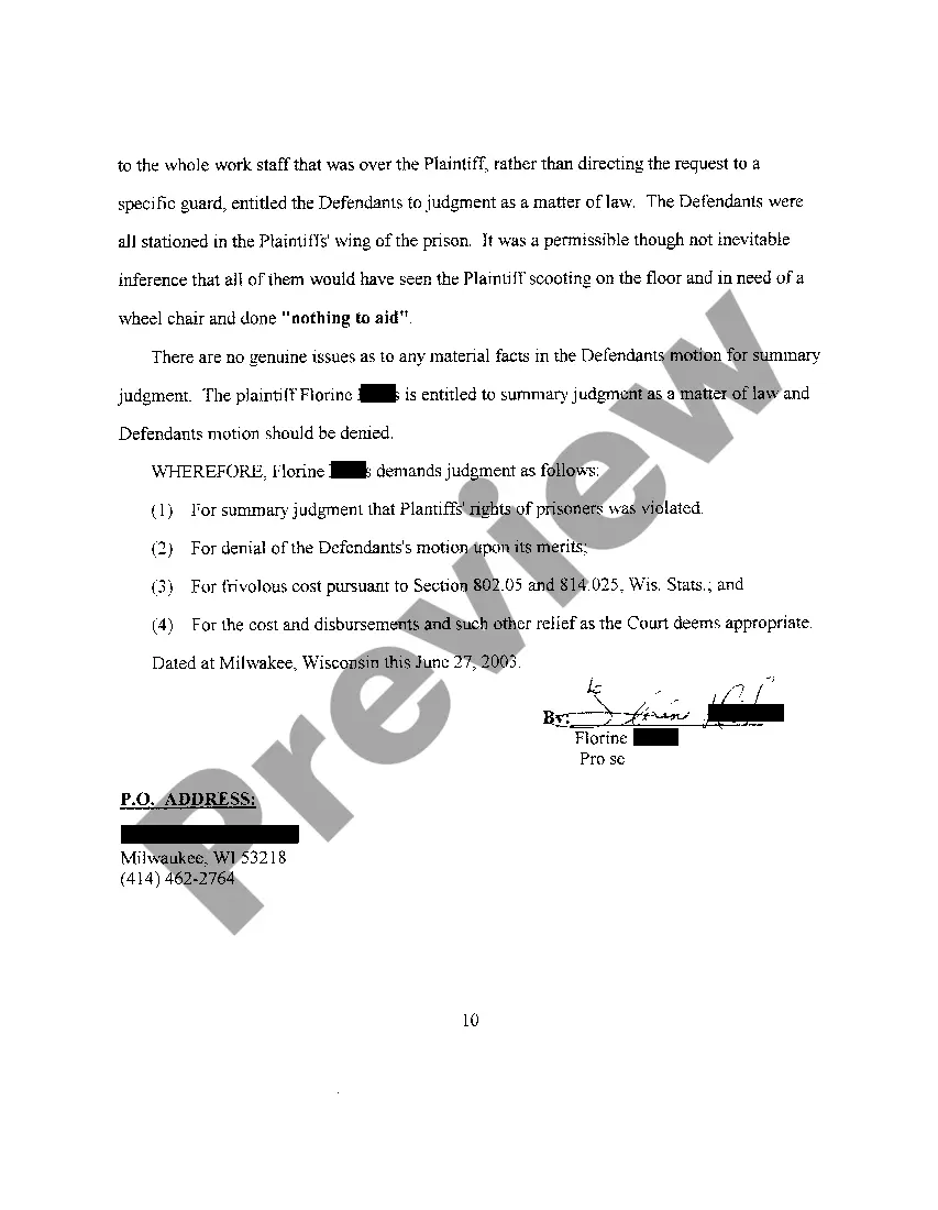 Preview A09 Plaintiff's Answer to Defendant's Motion for Summary Judgment