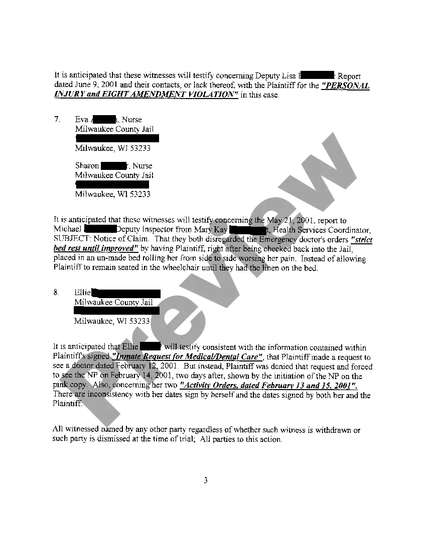 Preview A07 Plaintiff's Witness List