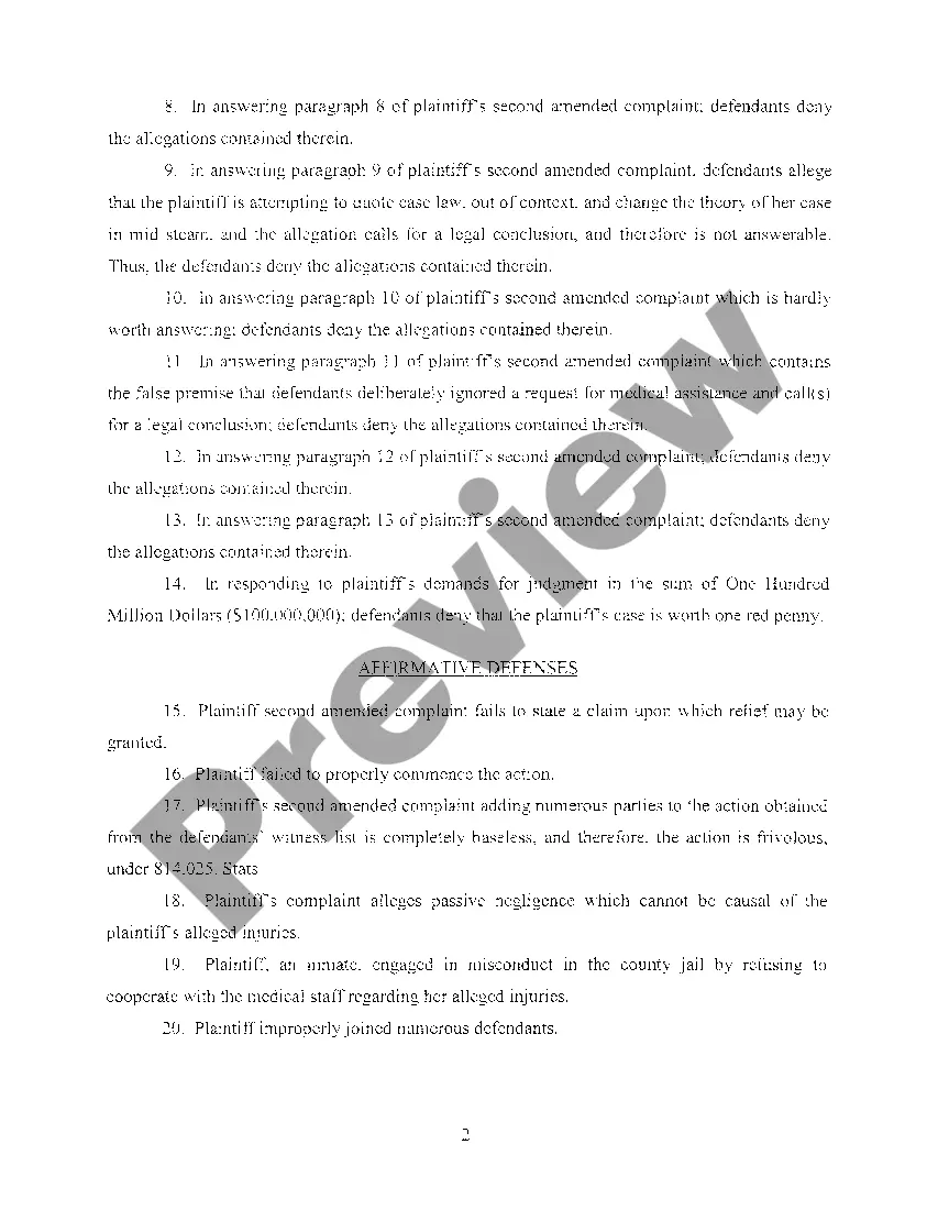 Preview A06 Defendants' Answer To Plaintiffs' Second Amended Complaint