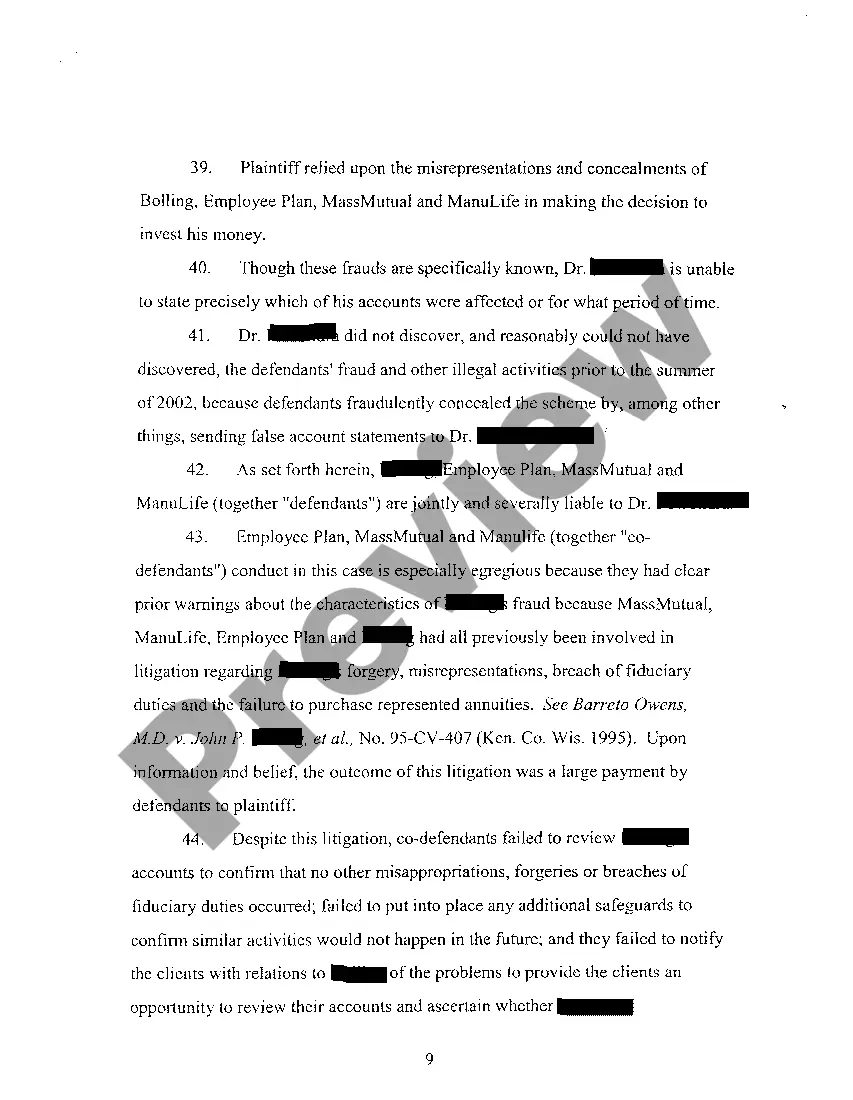 Preview A01 Complaint regarding Action by Investor Against Tobacco Companies for Fraud