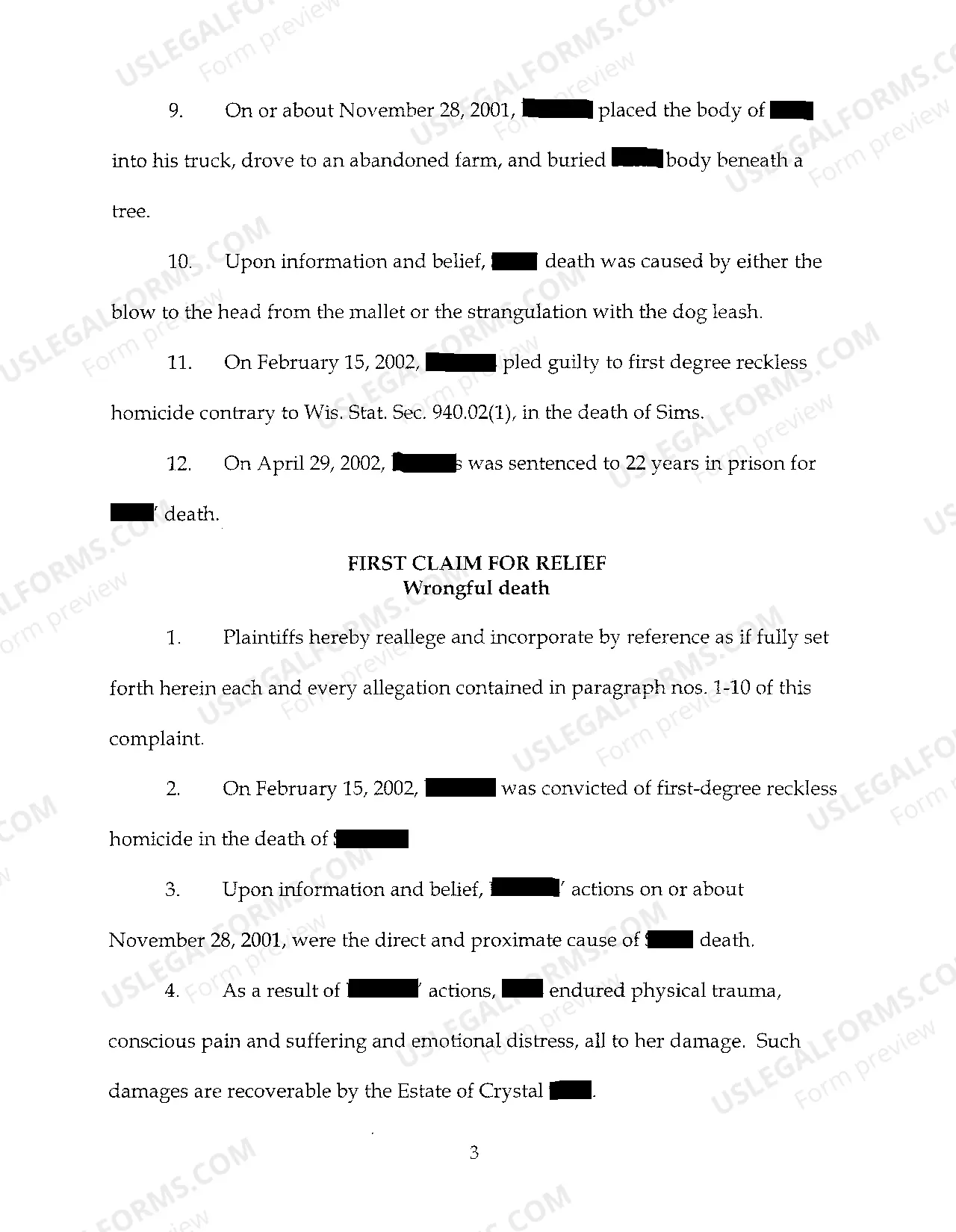 Preview Complaint for Wrongful Death Following Murder