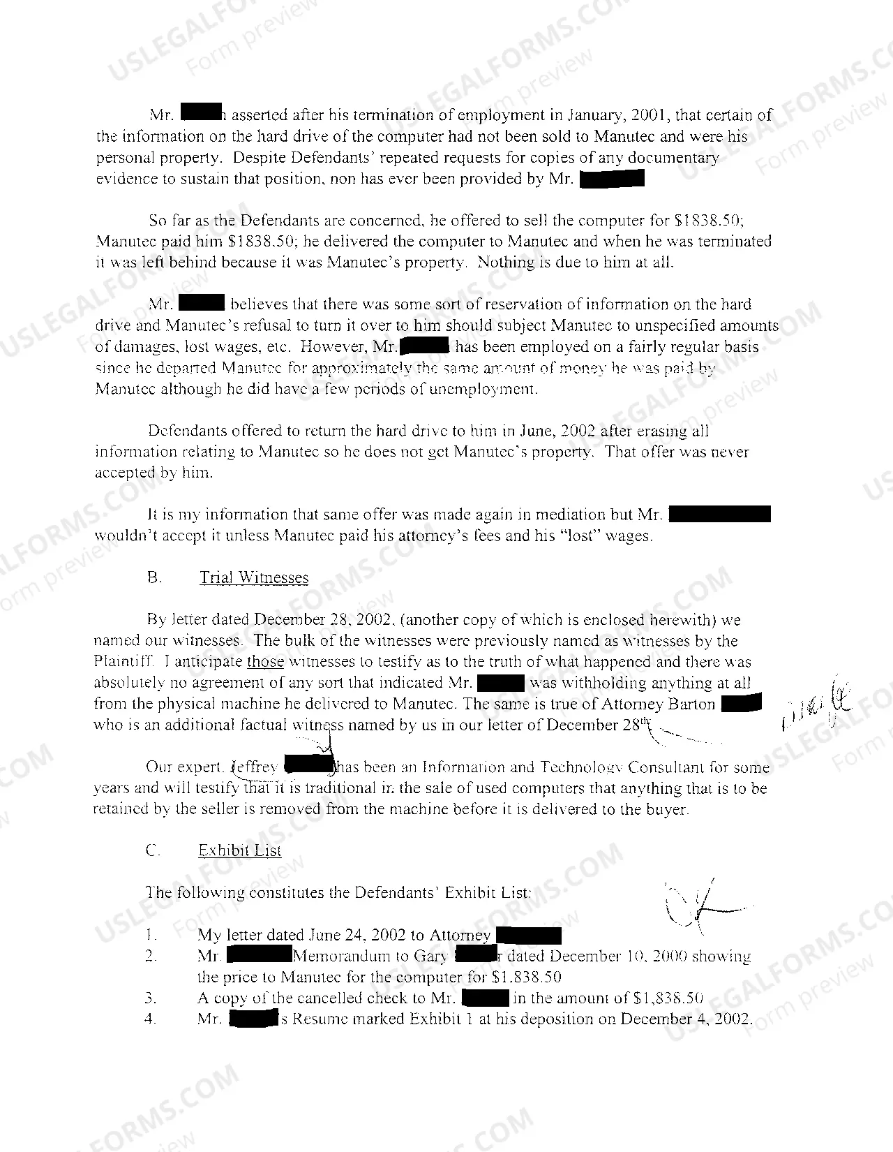 Preview Complaint for Damages after Former Employer Failed to Return Personal Computer