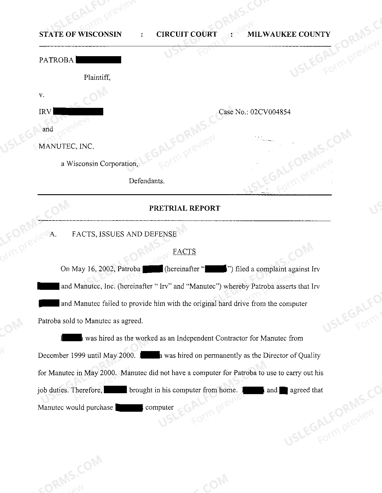 Preview Complaint for Damages after Former Employer Failed to Return Personal Computer