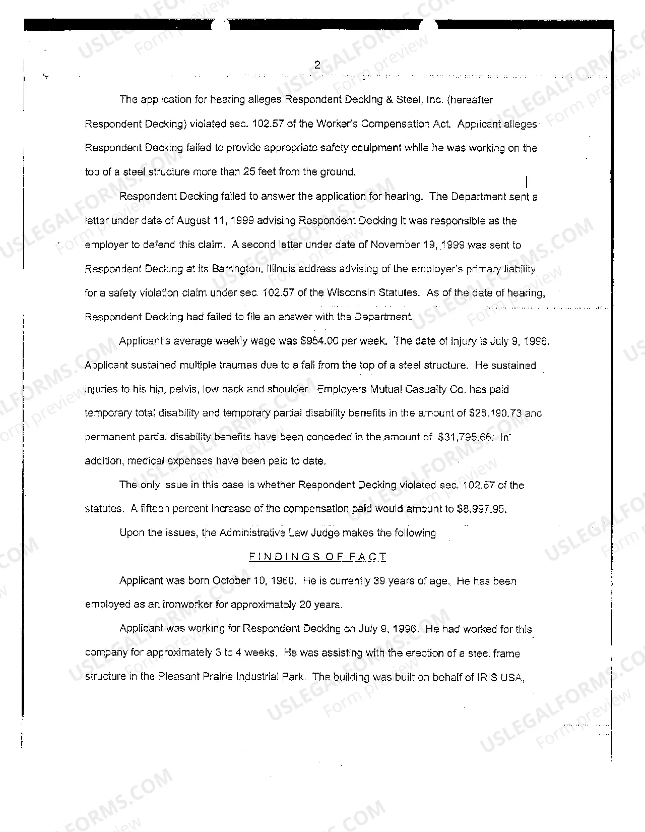 Preview Judgment Pursuant To Wisconsin Statute 102.20