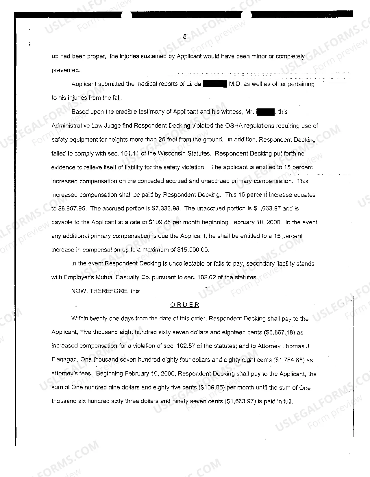 Preview Judgment Pursuant To Wisconsin Statute 102.20
