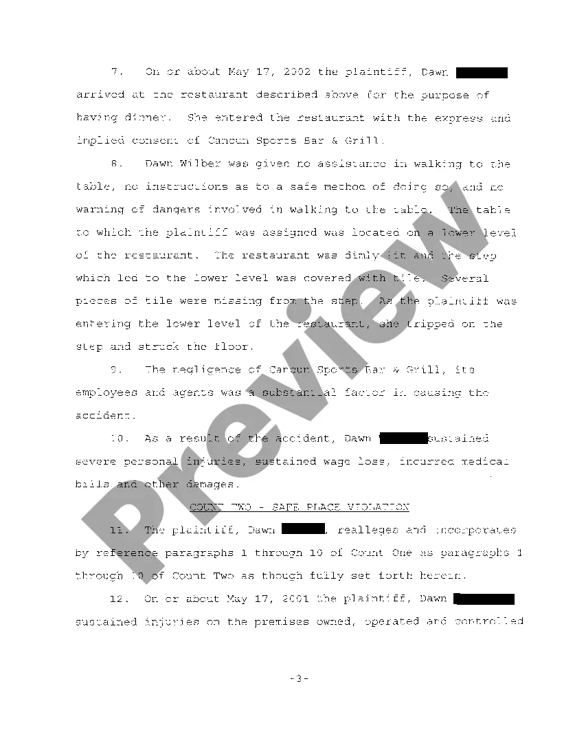 Preview A01 Complaint regarding slip and fall on missing tiles in restaurant floor