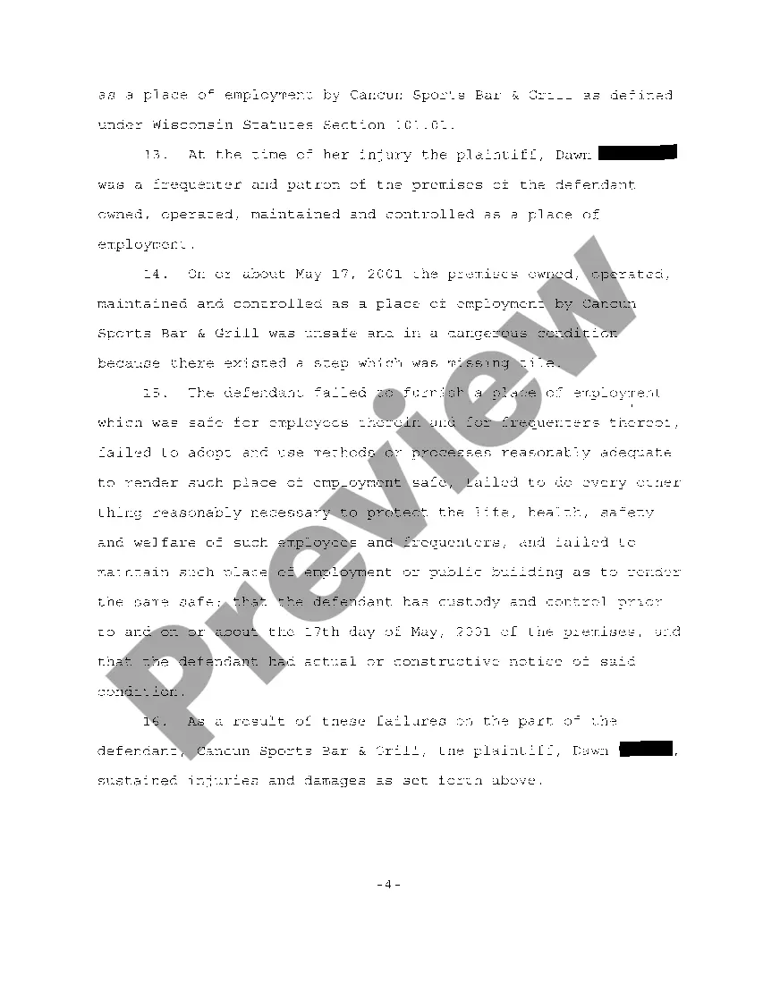 Preview A01 Complaint regarding slip and fall on missing tiles in restaurant floor