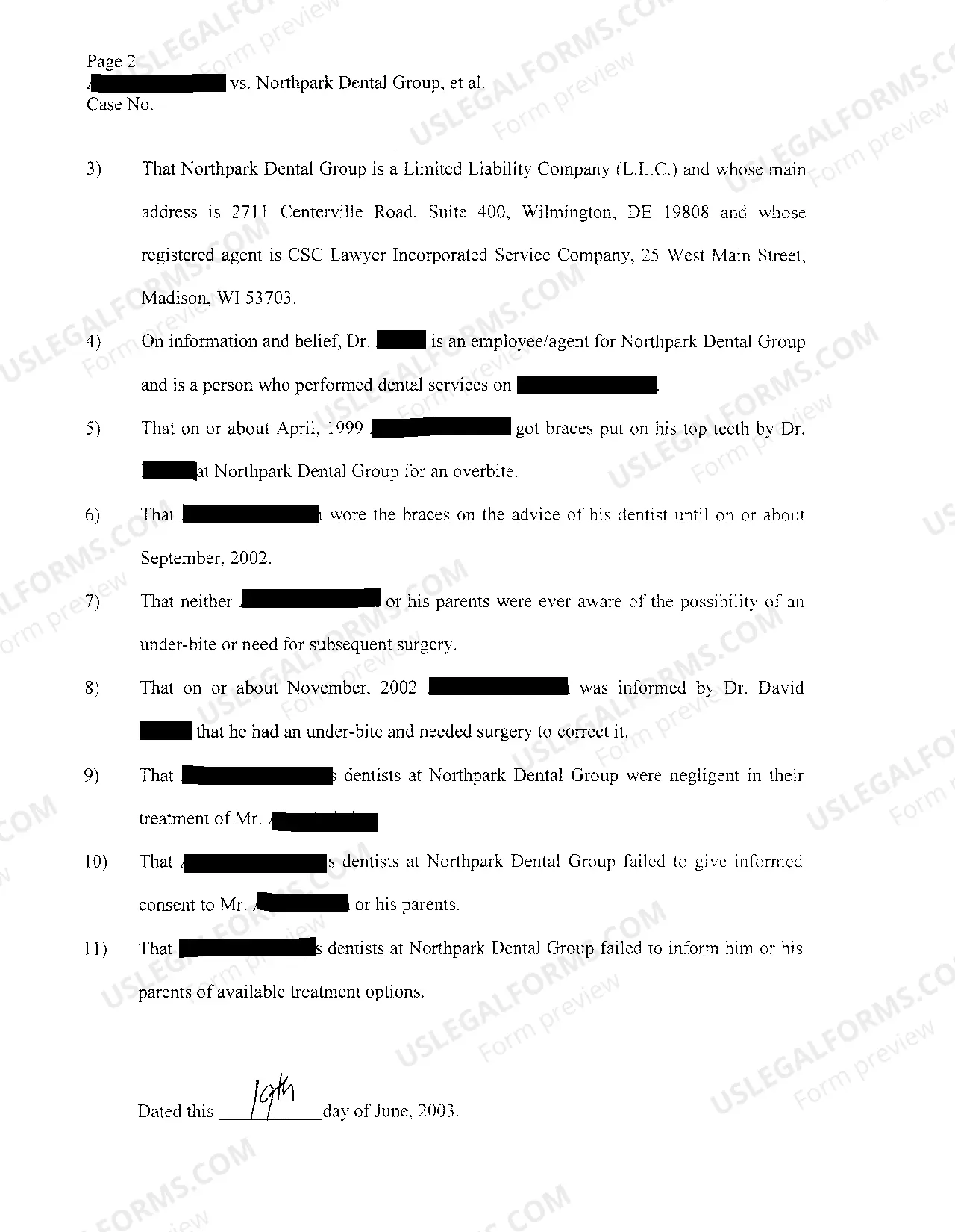 Preview A01 Complaint Against Orthodontic Group for Negligence in Informing Patient