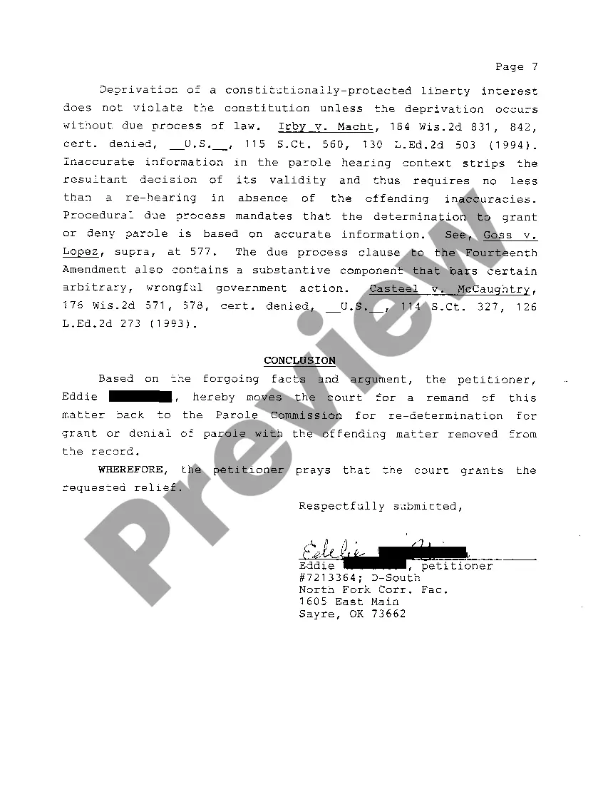 Preview A02 Petitioner's Brief In Support Of Petition And Writ Of Certiorari To Review Denial Of Discretionary Parole