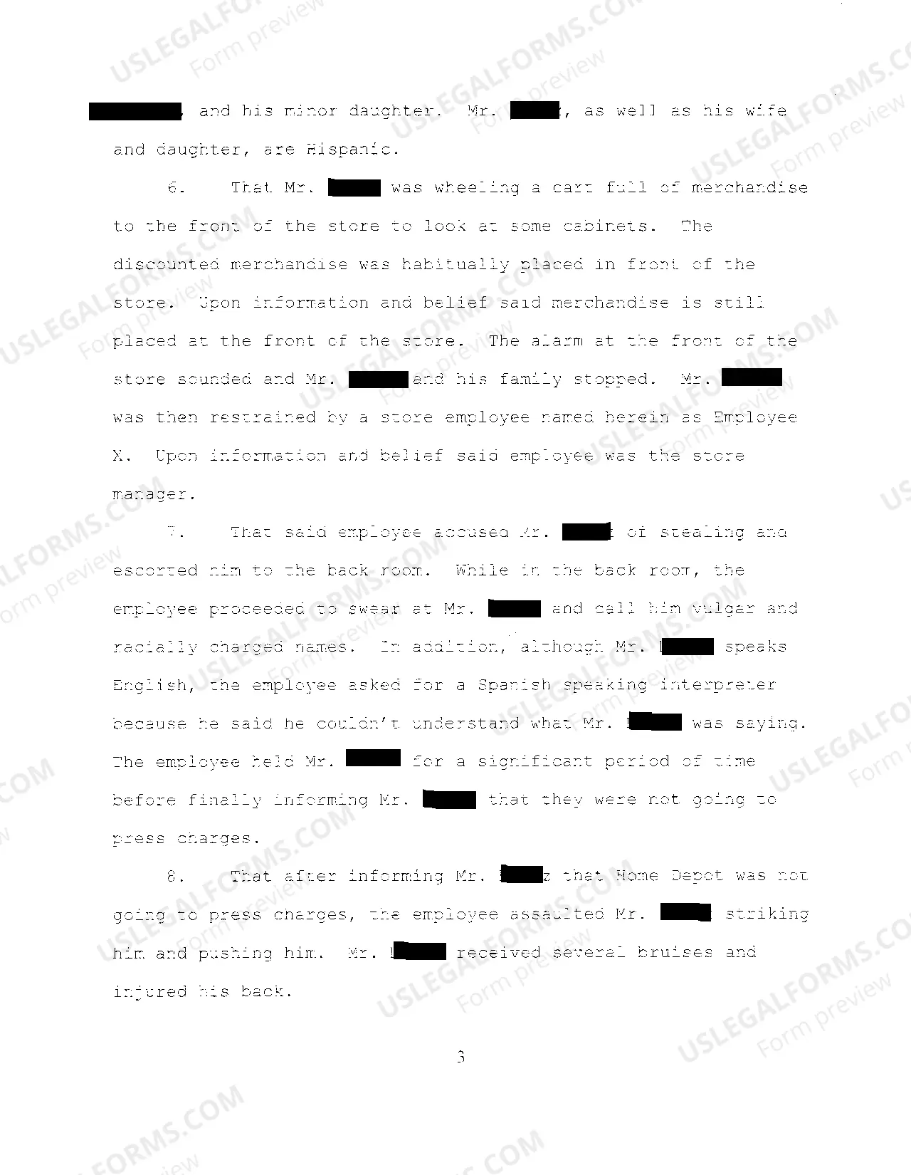 Preview A01 Complaint regarding Intentional Tort claim for False Accusation of Shoplifting