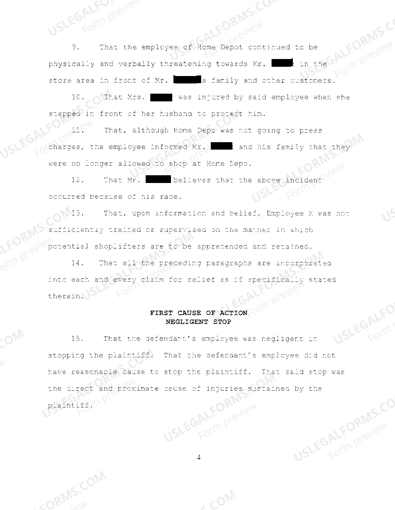 Preview A01 Complaint regarding Intentional Tort claim for False Accusation of Shoplifting